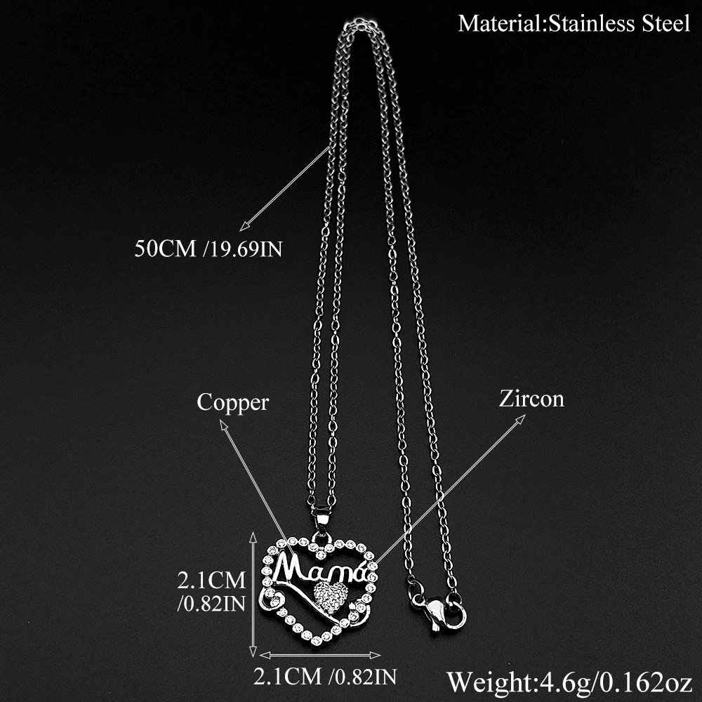 Mama Herz Kristallkette Edelstahl Goldfarben Liebe Mama Muttertag Elegante Tägliche Halskette Schmuck Geschenk für Frauen – Detail 3