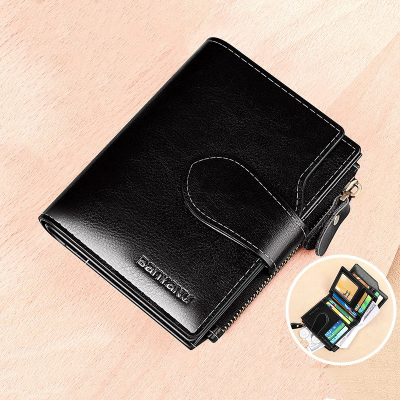 

High Quality Genuine Leather Women's Wallet Small Money Bag Trifold Multi-slots Card Holder Anti-RFID Ladies Zipper Coin Purse