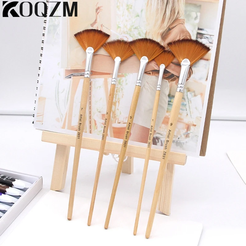 5 шт., кисти для рисования гуашью в форме веера