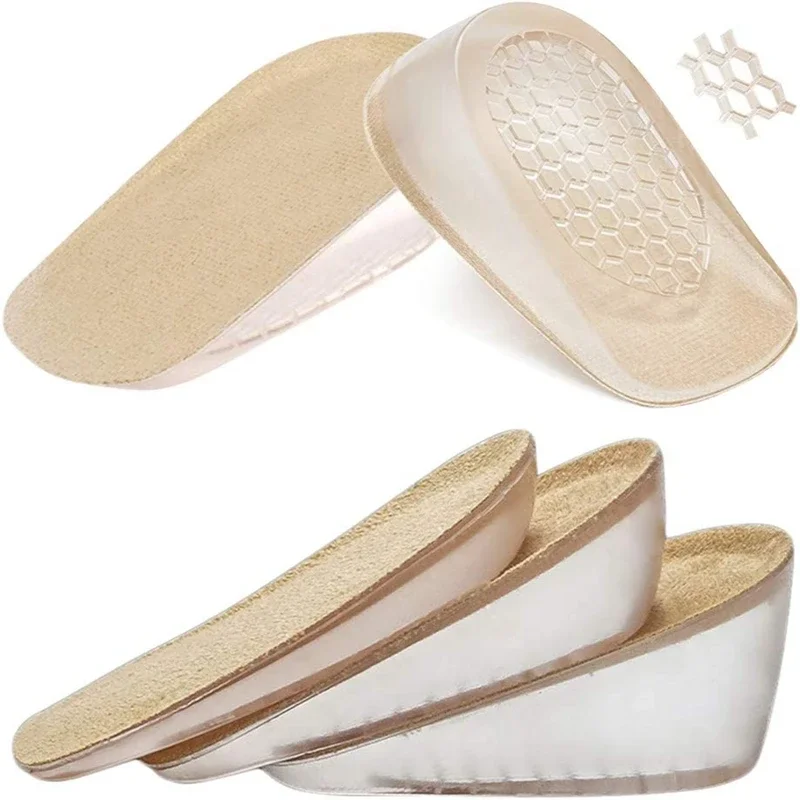 Gel Silicone Height Increase Insole Invisible Heel Lift Inserts Elastic Pads for Men & Women Shoe Foot Care Protector Cushion