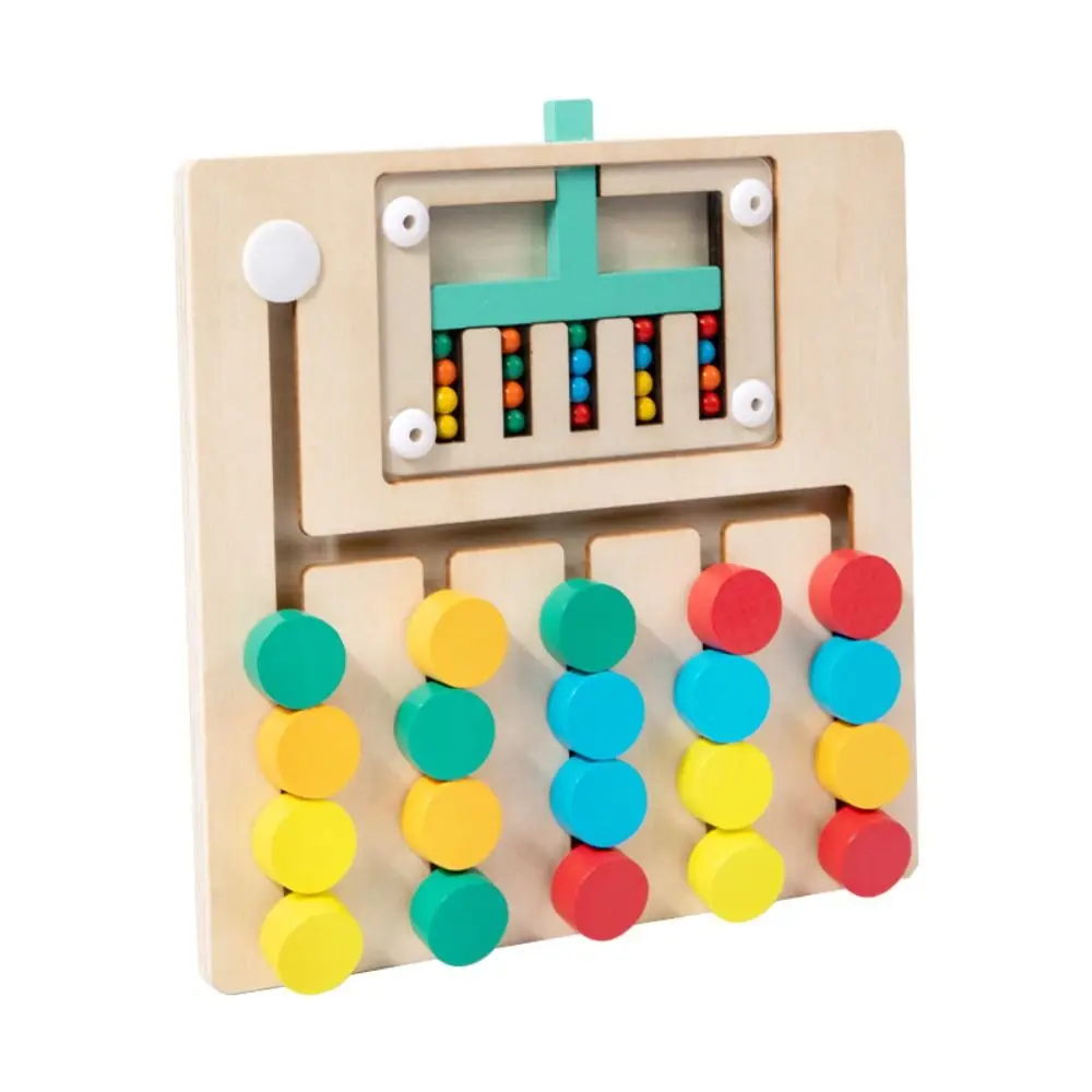 Wooden Color Matching Kids Game Rolling Bead Puzzle Montessori Sliding Puzzle Board Learning Color Sorting Wooden Rolling Toy