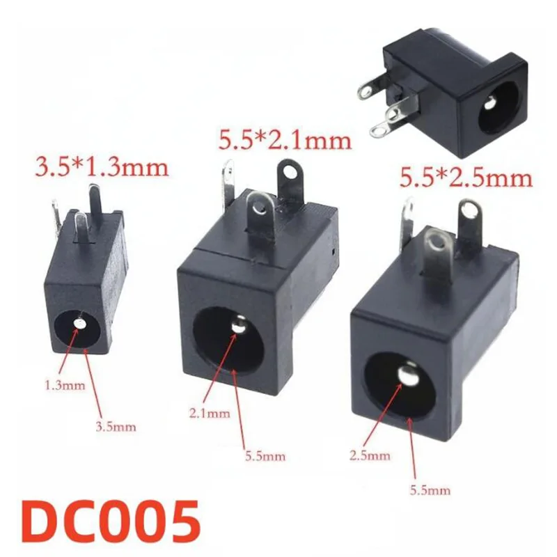 DC-005 DC Female Power Jack Socket Plug Connector 5521 5.5x2.1mm 5.5x2.5mm 3.5x1.35mm DC005 Barrel Angle PCB Mount Terminal M20
