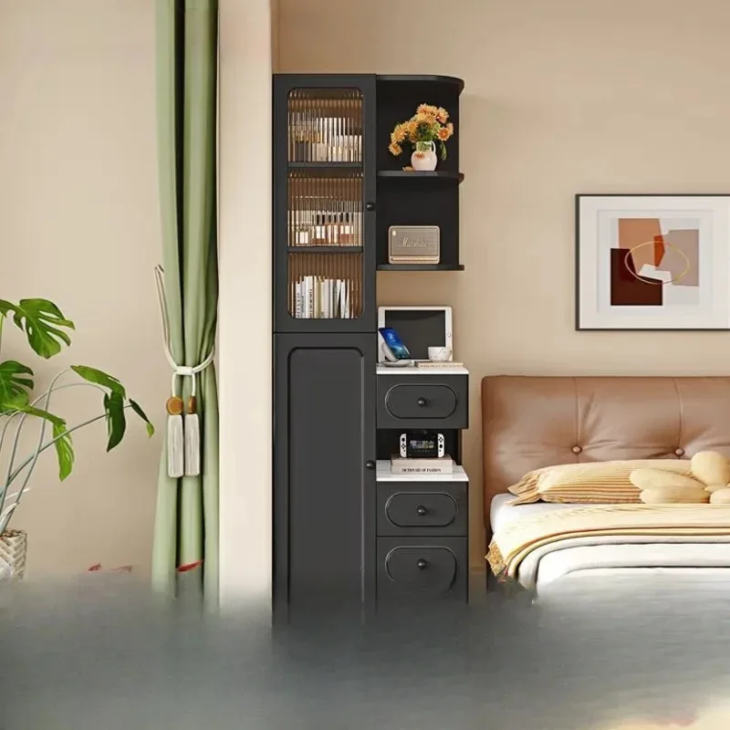 Solid wood bedside table, high cabinet bookshelf integrated