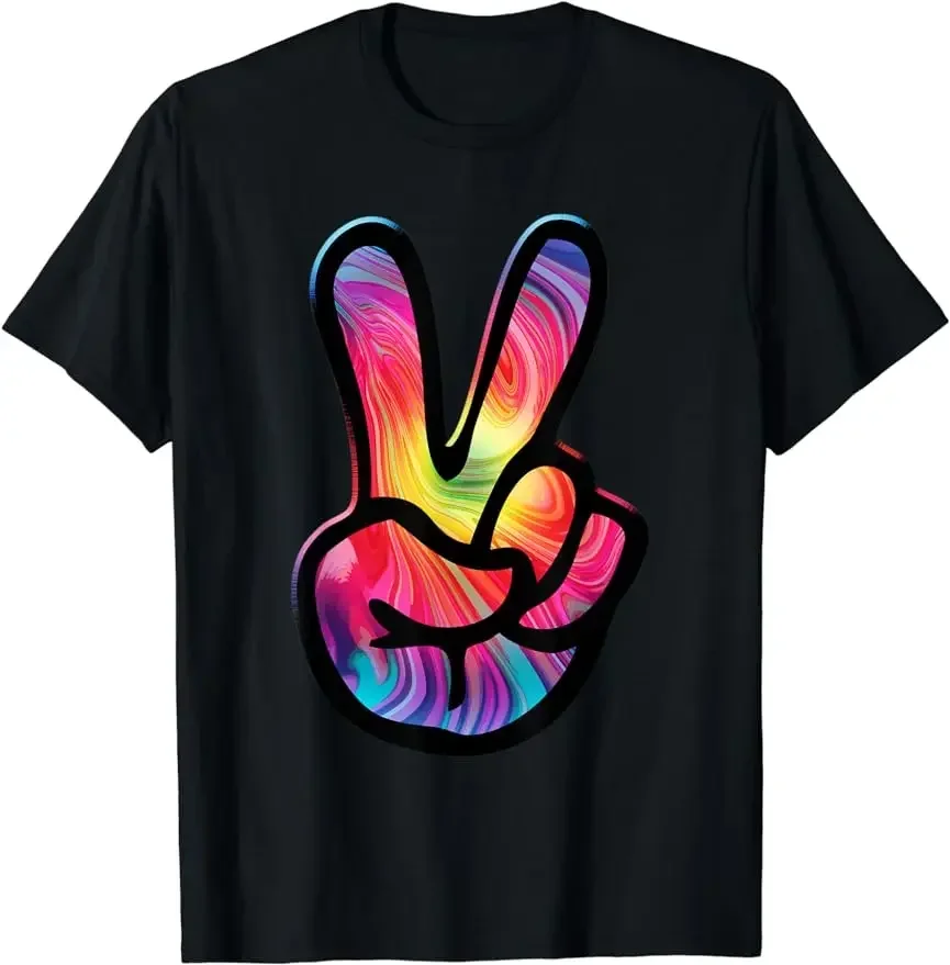 Vintage Style PEACE & LOVE Tshirt Long Sleeve Tie Dye Hippie Costume Shirt Unisex Style Shirts for Women Men Casual T-shirts