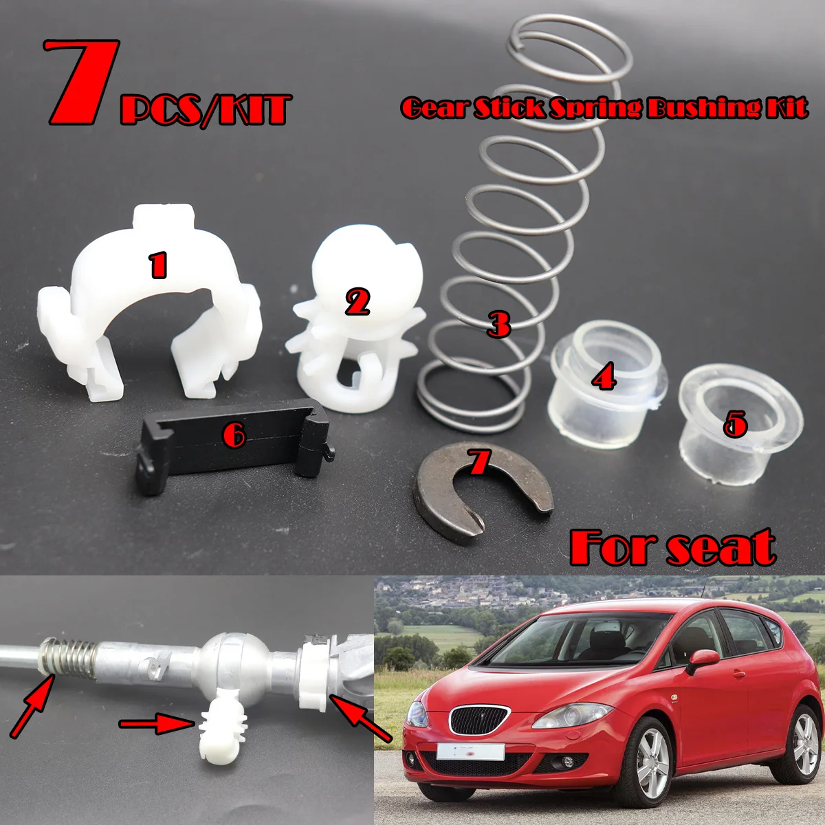

7pcs Gear Shifter Selector Lever Shaft Gear Stick Spring Bushing For SEAT Leon 1P 2005-2012 MT Shift Issue FixGearstick Rebuild