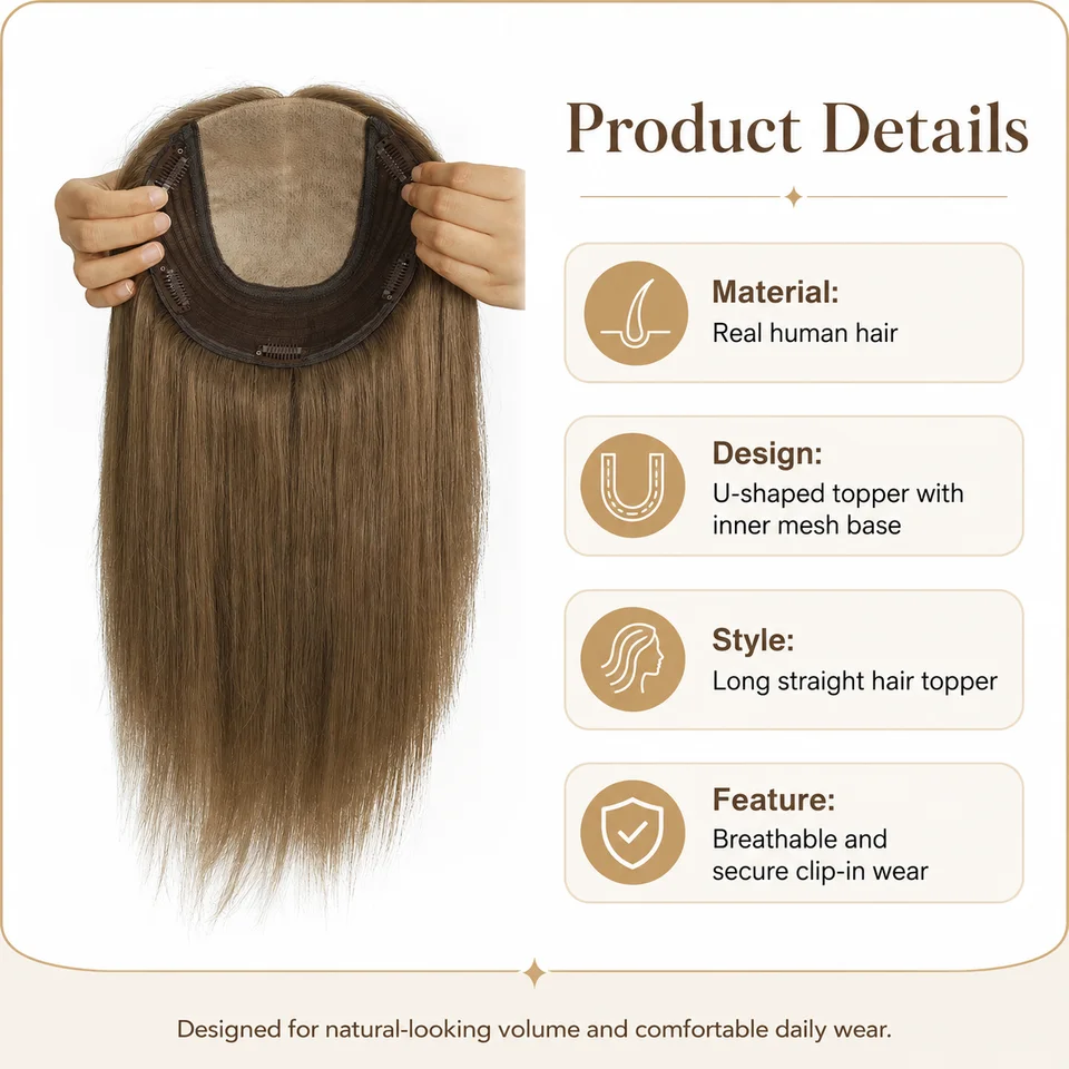 Toupee de base de seda TUW29 para mujer, solución para cabello fino, apariencia natural 3