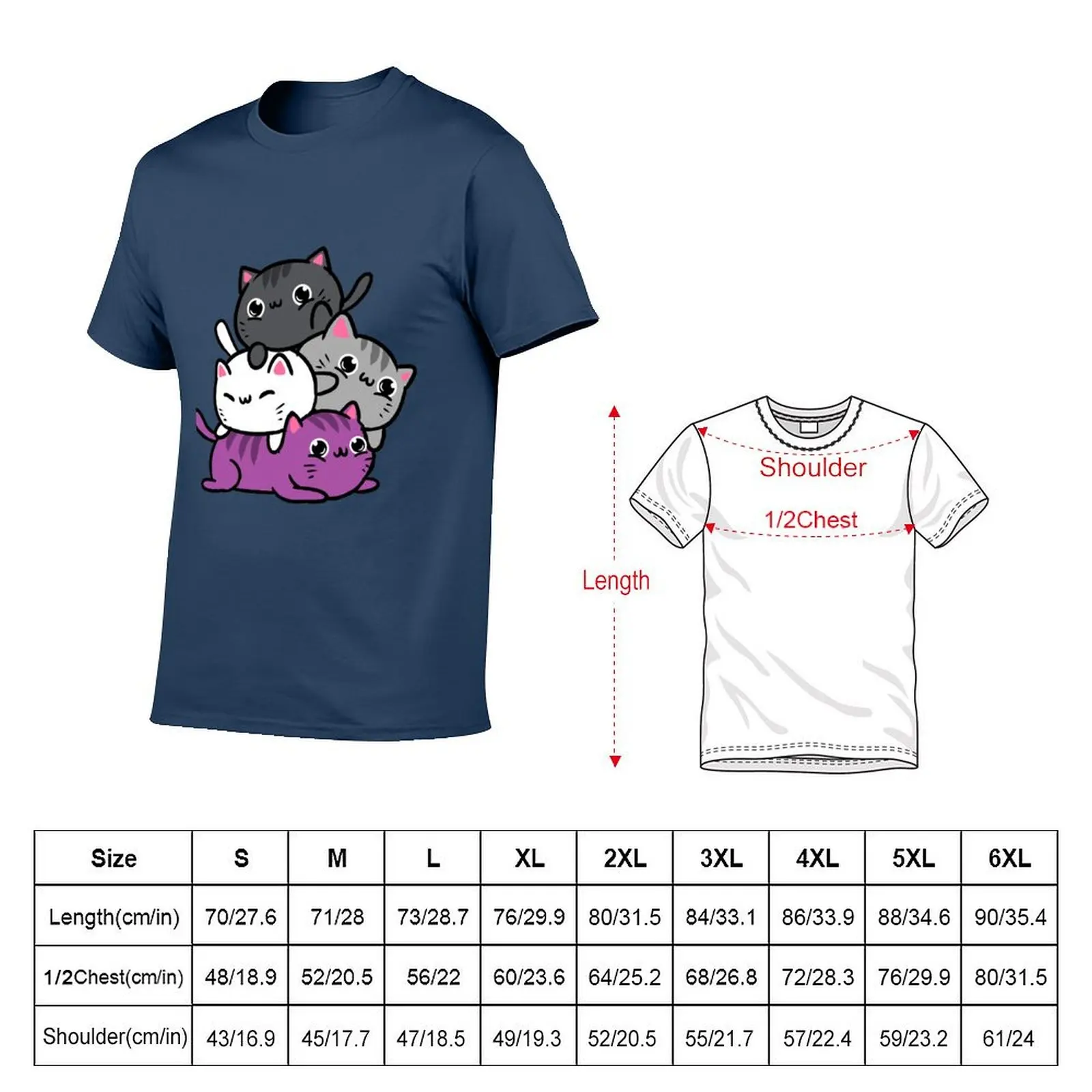 Kawaii Cat Pile Asexual Pride T-Shirt funny meme t-shirts blue archive funny t shirts men