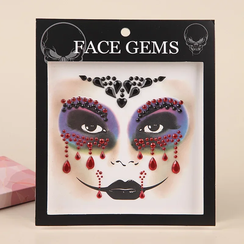 Halloween Rhinestone Face Make Up Decorations Face Eyebrow DIY Diamond Drill Sticker Crystal Sticker Stage Show Party Stage Show