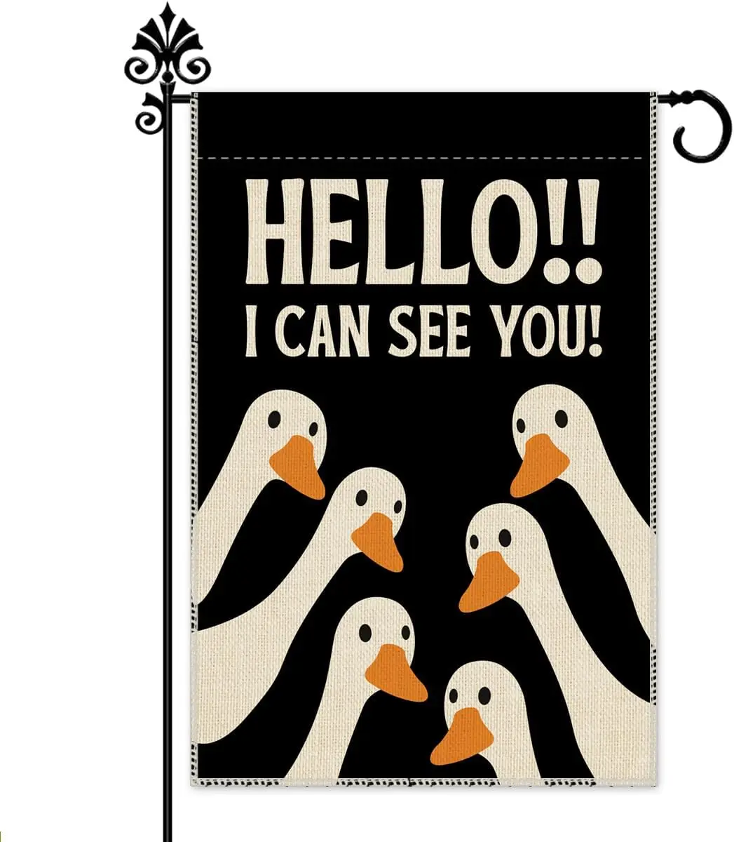 Hafhue Hello I Can See You Garden Flag, 12 x 18 Inch Double Sided Silly Duck Yard Garden Lawn Patio Court Decor Flag, Humor  ZZM