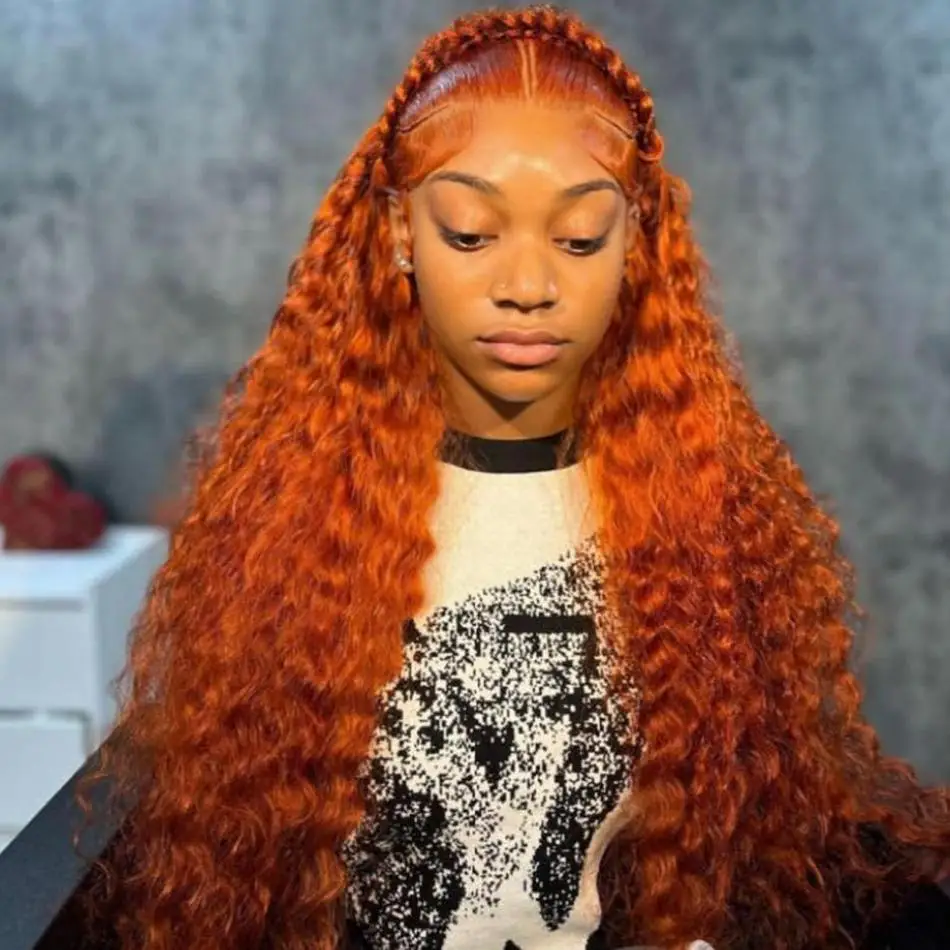 

Ginger Orange Curly Wigs Lace Frontal Wig 13x6 13x4 HD Human Hair 30 Inch Deep Wave Brazilian Wigs For Women Lace Front Wig
