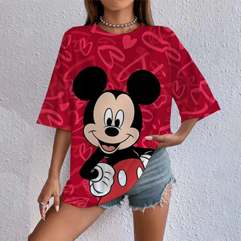 جديد ديزني سلسلة ميكي وميني موضوع تي شيرت قميص الحلو كول الشارع الصيف تي شيرت المتضخم النساء الكبار والأطفال