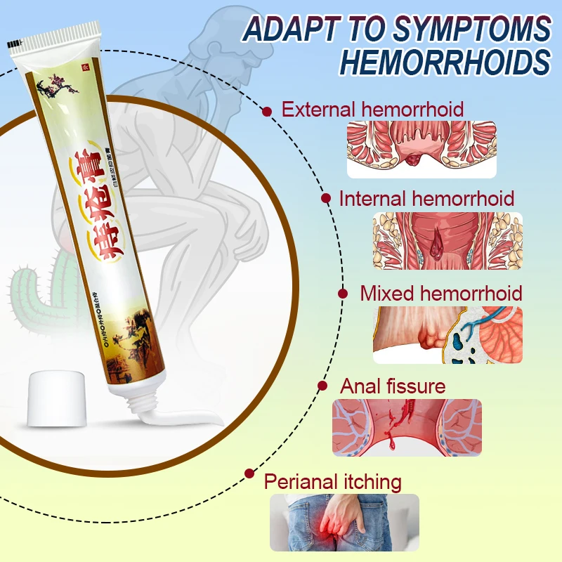 1Pcs Hemorrhoids Ointment Internal And External Piles Therapy Anus Pain Swelling Bleeding Relieve Anal Fissure Herbal Cream S023