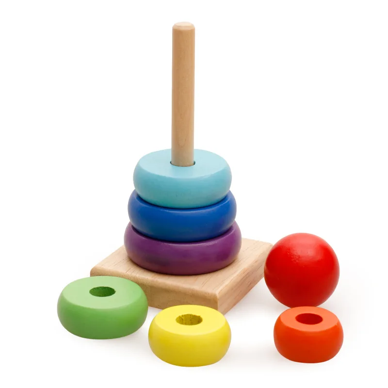 Montessori Wooden Rainbow Stacker Color Recognition & Hand-Eye Coordination Toy for Babies 1-3 Years