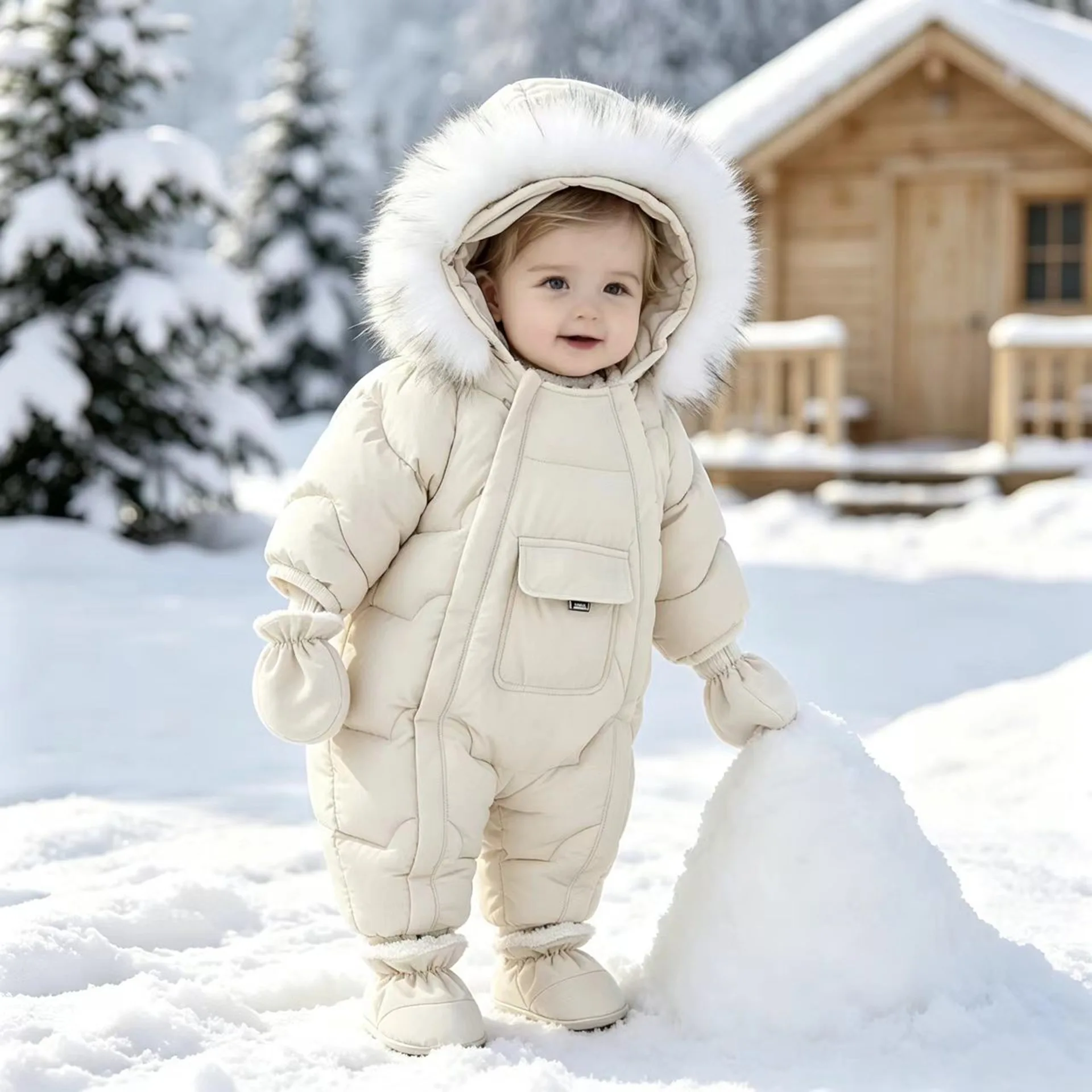 Winter Baby Rompers Thick Warm Infant Hooded Inside Fleece Jumpsuit Newborn Boy Girl Overalls Toddler Clothing Set 2026