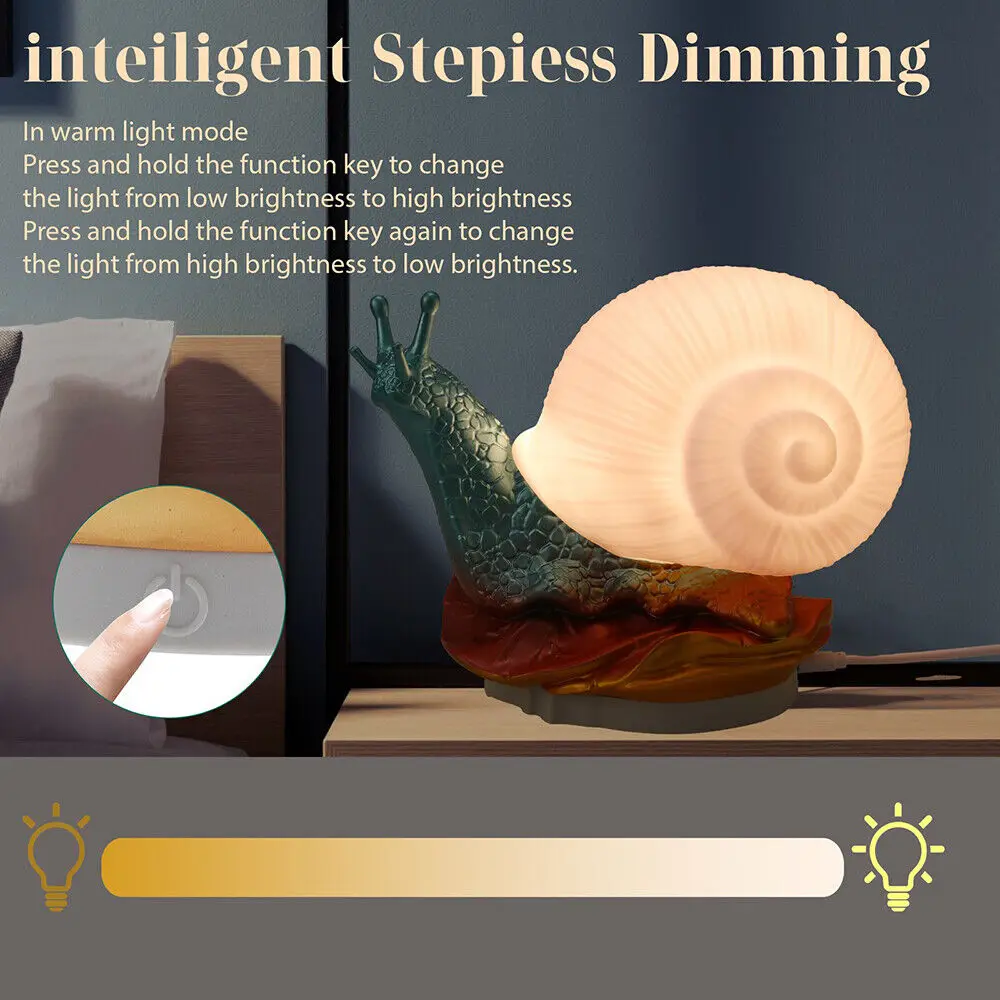 PVC Lampshade Night Light Brightness Adjustment 24 Color Gradient Atmosphere Light Snail Shaped with Switch Bedside Lamp
