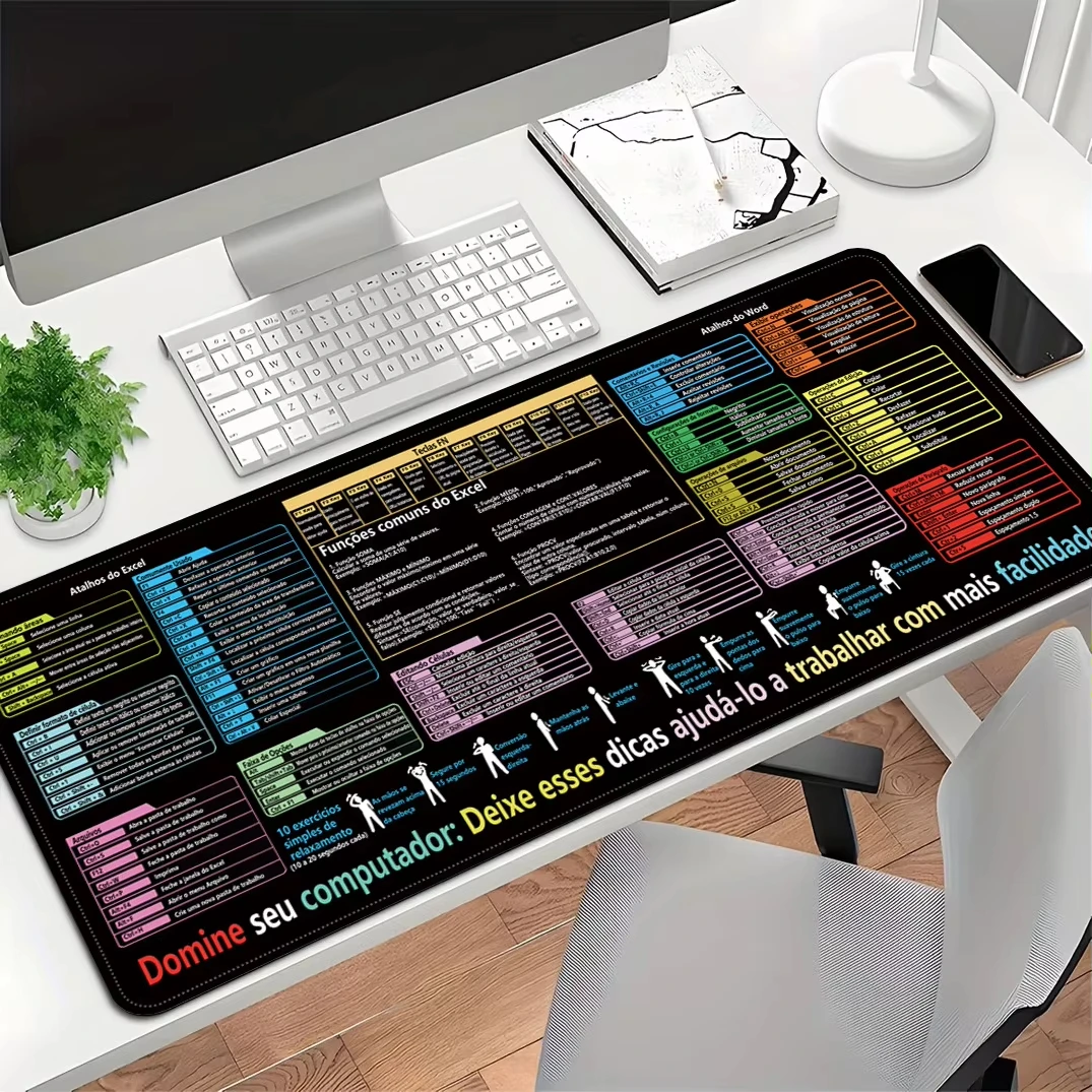 Portuguese Português Excel Shortcuts Keys Large Mouse Pad Desk Mat Cheat Sheet Mousepad Gaming Office Users Deskpad Waterproof