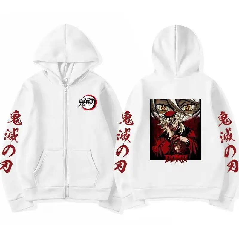 Autumn Winter Anime Zipper Hoodie Jacket Demon Slayer Men Women Oversized Casual Streetwear Sweatshirt Graphic Print Y2k Clothes