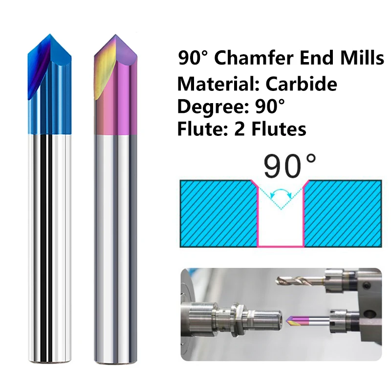 XCAN pah freze kesicisi 2-12mm 90 derece CNC makinesi yönlendirici Bit Nano mavi kaplamalı 2 flüt karbür uç frezesi araçları