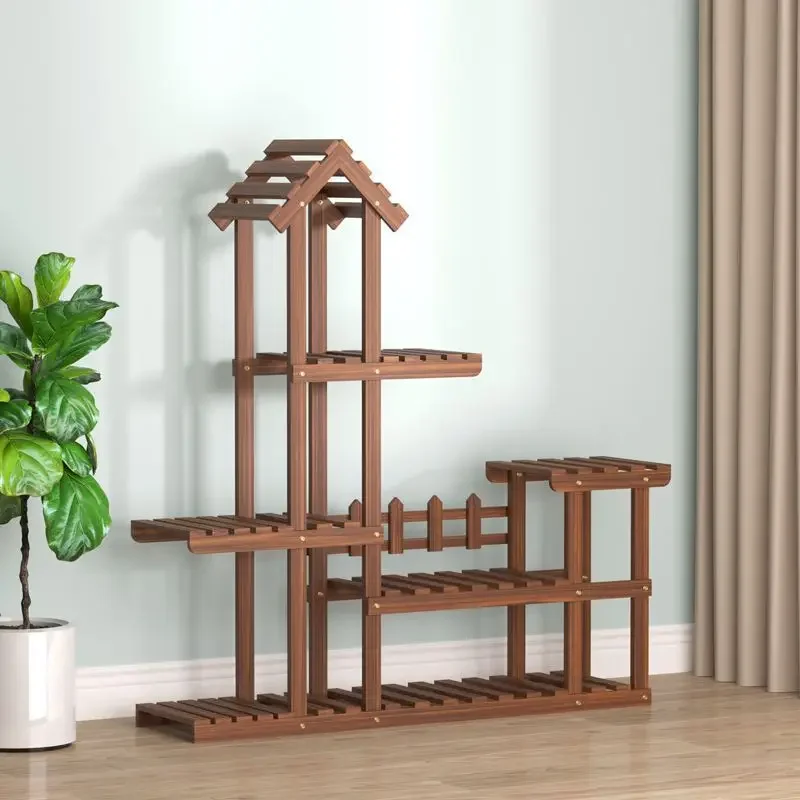 Balcony indoor and outdoor multi-layer solid wood anticorrosive flower stand