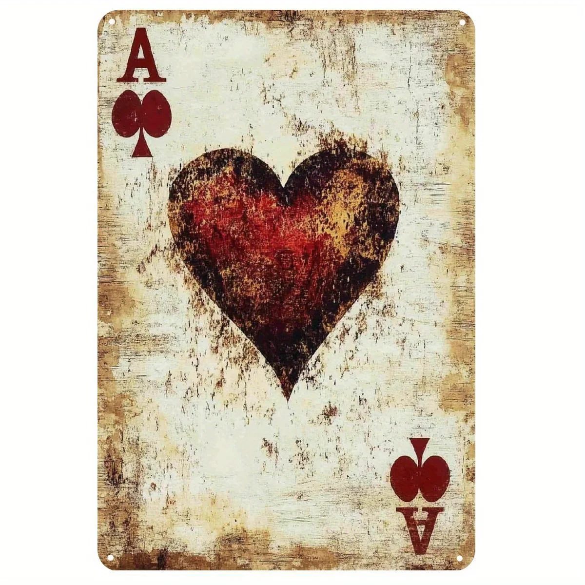 Vintage Ace of Clubs Playing Card Metal Sign - Retro Rustic Heart Poker Wall Art Decor Plaque