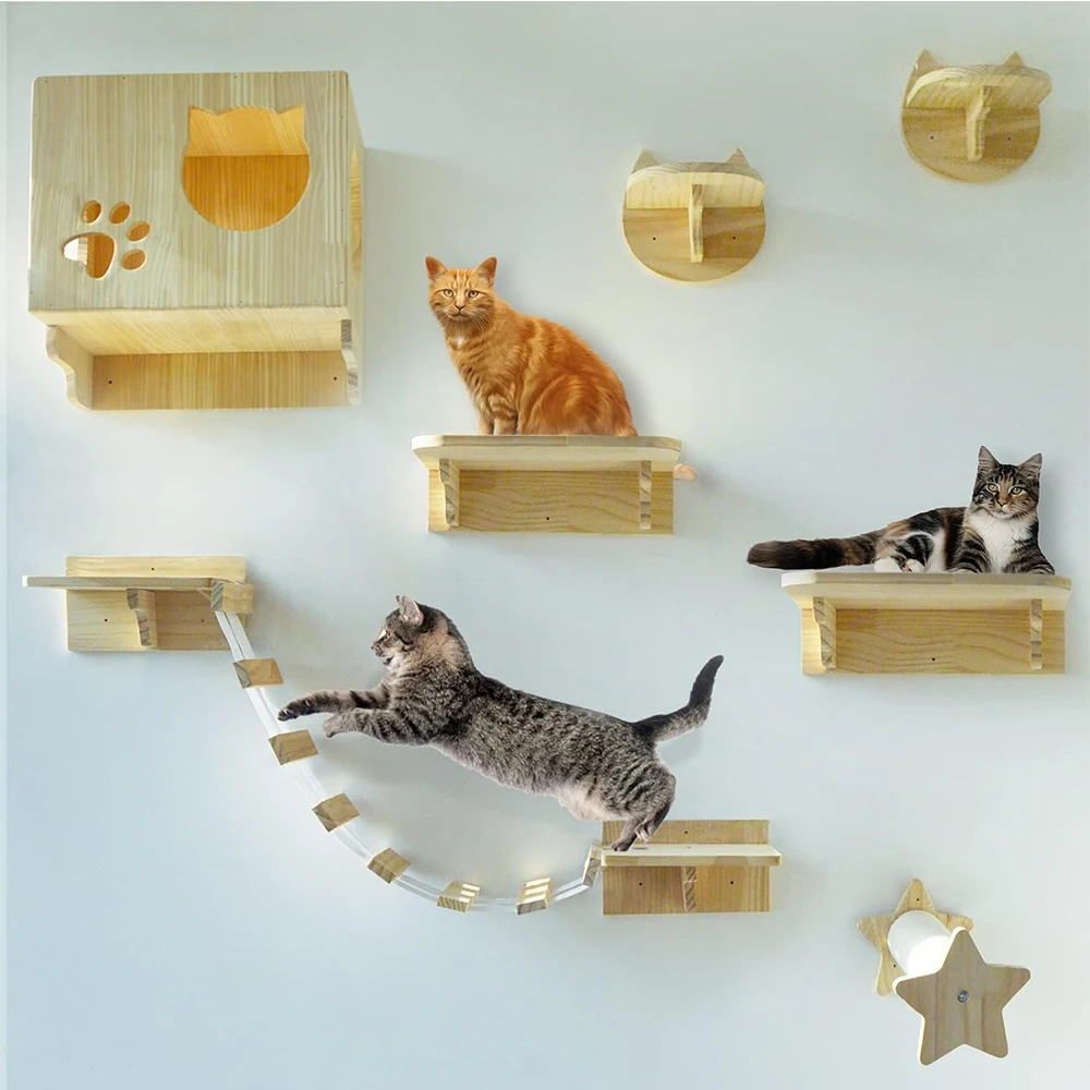 Wall-mounted Cat Climbing House Made Of Solid Wood Sisal Cat Climbing Ladder Durable Cat Scratching Post Cat Tree Pet Furniture