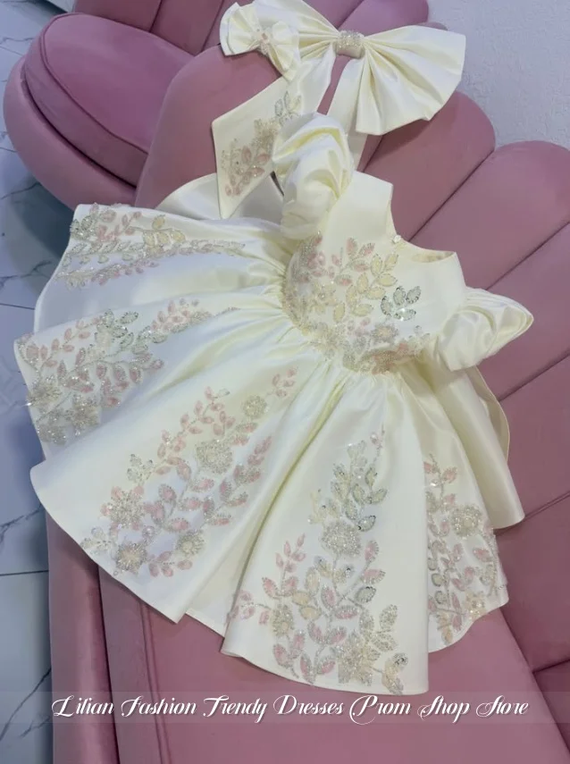 Ivory Fairy-Tale Flower Girl Dress Customized Sparkling Beaded Children's Birthday Dress Adorable Baby Christening Dress 2026