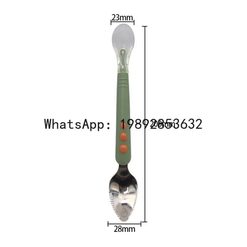 r15Baby Food Spoon Scraper Fruit Stainless Steel Double-Headed Food-Grade Feeding Silicone Spoon