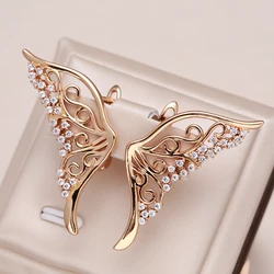 Kinel Luxury 585 Rose Gold Women Earring Bling Natural Zircon Dazzling Hollow Butterfly Stud Earring Wedding Jewelry Gift