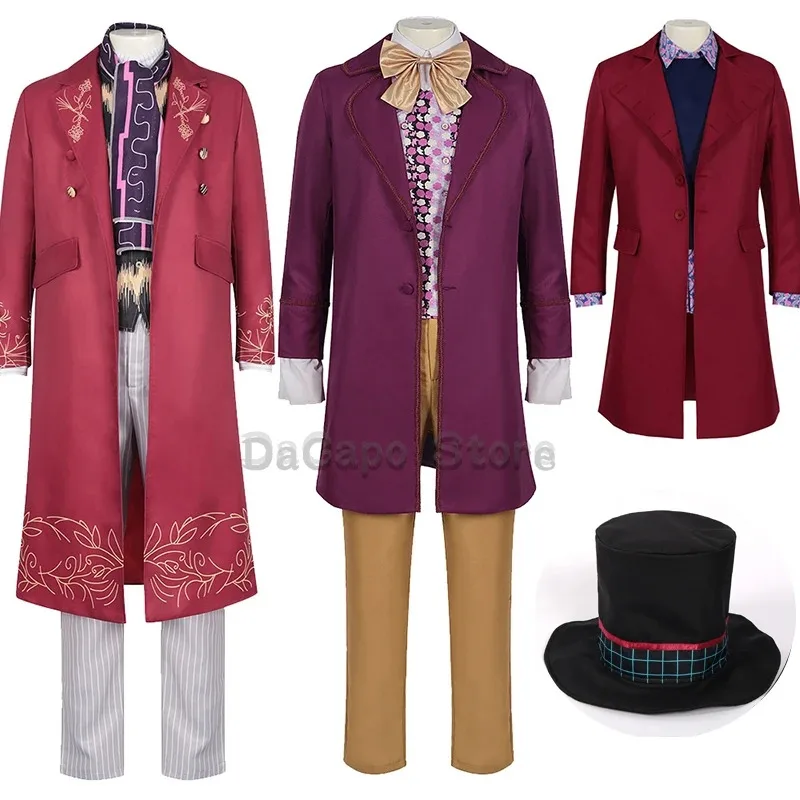 sisi 2233Willy Coat Costume Ticket Willie Wonca Cosplay Suit Outfit Chocolate Wonk Factory Men Fancy Halloween Roleplay