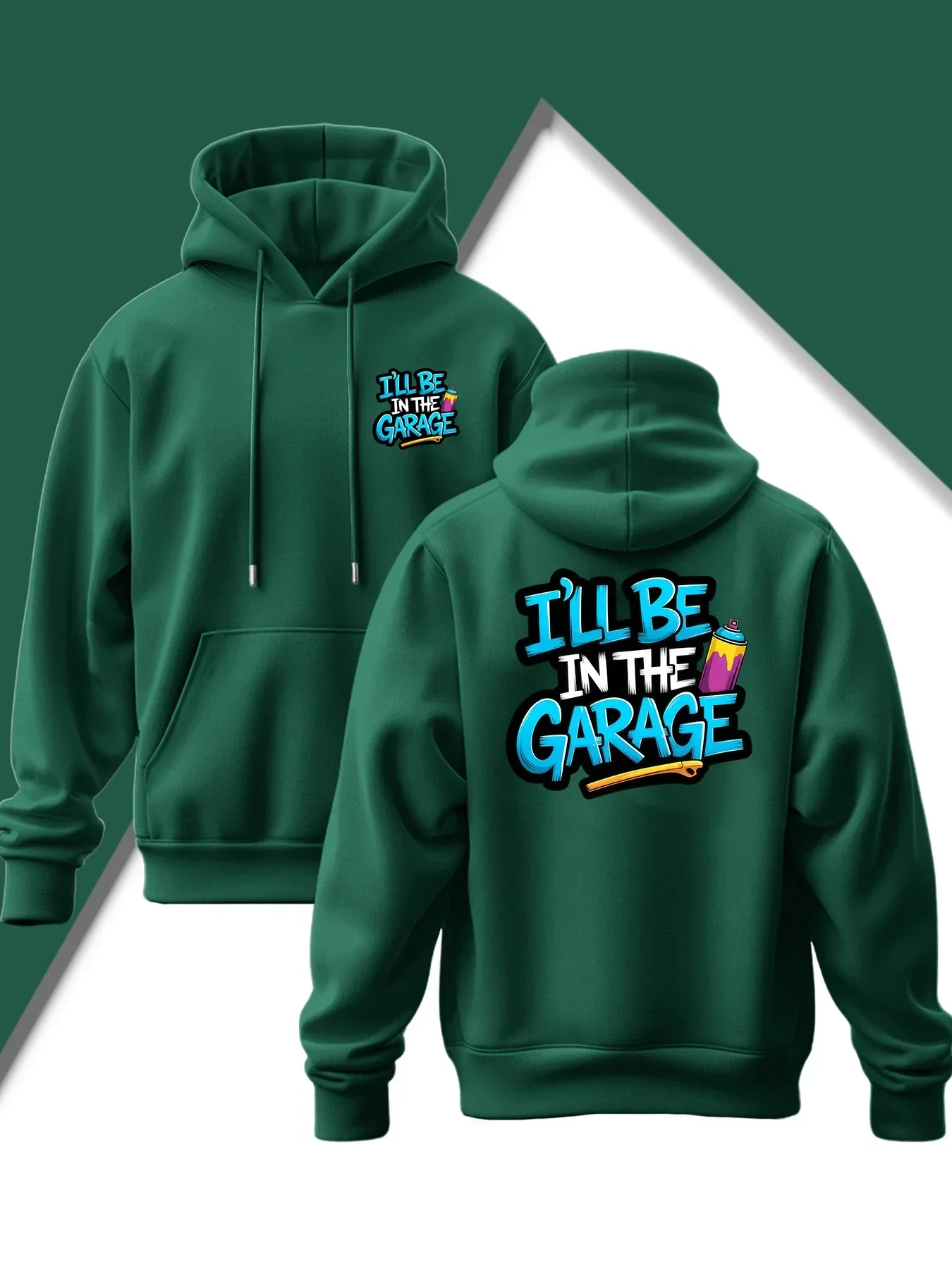 I'll Be In The Garage Slogan Hoodie, Unisex, Wrench Spray Paint Graphic Mechanic Print Hooded Pullover Street Sweatshirt