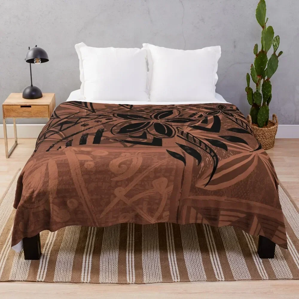 Vintage Hawaiian Tribal Petroglyph Pattern Throw Blanket Decorative Throw Decorative Sofas anime Decoratives Blankets