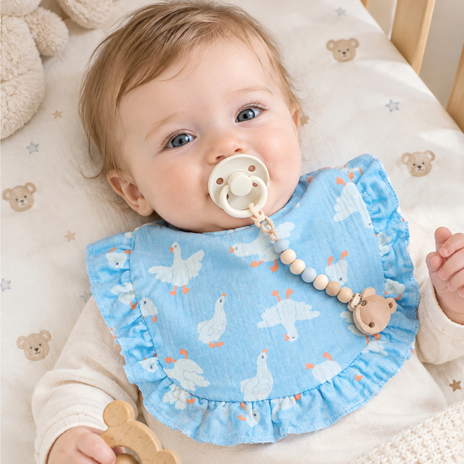 2/6pcs Pure Cotton Printed Ruffle Edge Drool Bibs For Baby Kids Multifunctional Saliva Towel Children Daily Decor Cute Bib Set