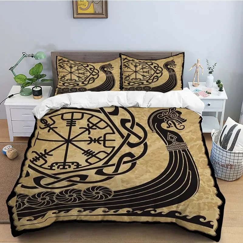 Viking Duvet Cover King Scandinavian Folklore Motifs Bedding Set Microfiber Northern Germanic Culture Mjollnir Comforter Cover