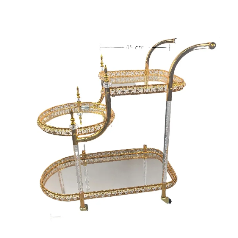 food truck trolley high-end metal glass light luxury retro food delivery dessert cart red wine mobile coffee table
