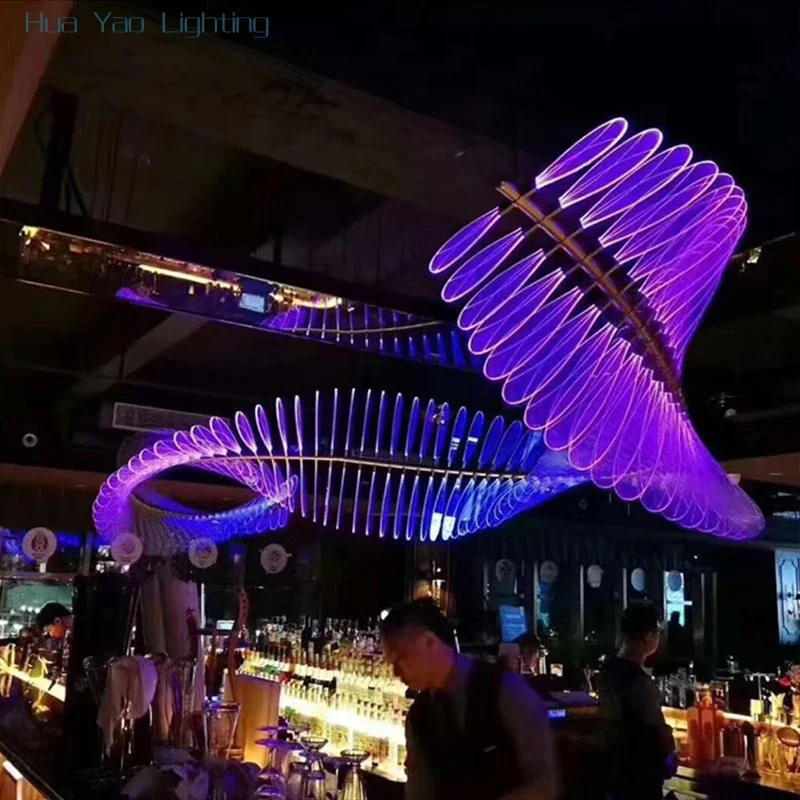 New type of hall hanging lighting restaurant ceiling luxury decoration Led RGB modern color chandelier bar coffee shop lights