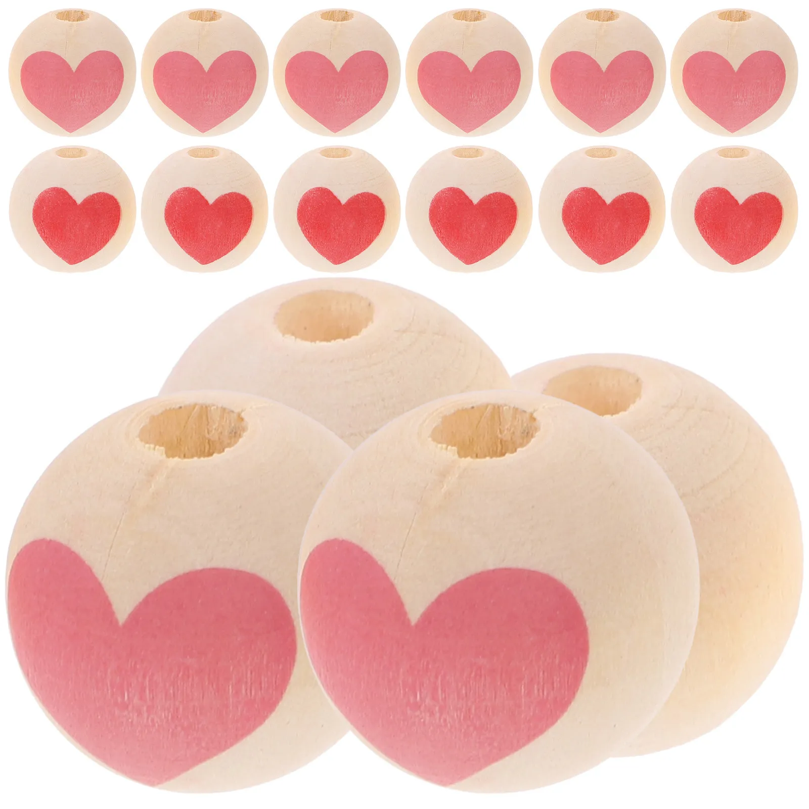 

50Pcs Valentine Heart Wood Beads DIY Accessories Jewelry Making Materials Round Pattern Beads for Necklace Bracelet Crafts
