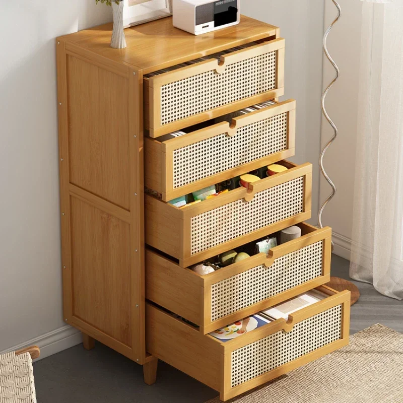 Modern Solid Wood Storage Cabinet, Wall-Adjacent Drawers, Minimalist Home Organizer, Space-Saving Furniture Solution.