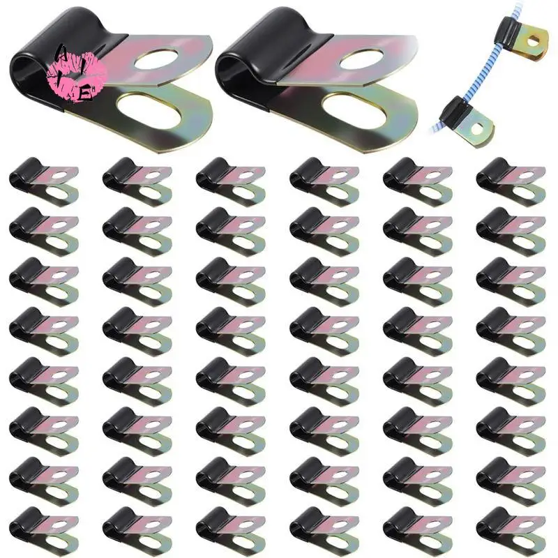 A11E-50 Pcs Cable Clamps,1/4 Cable Clamps With Rubber Coated Cushioned Insulated, For Wiring Tube Lines Wire Cord