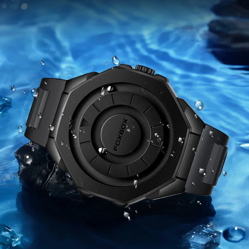 FOXBOX Fashion Quartz Magnetic Force Man Watch Stylish Silicone Syrap Creative Scrolling Pointer Casual Waterproof Men's Watches