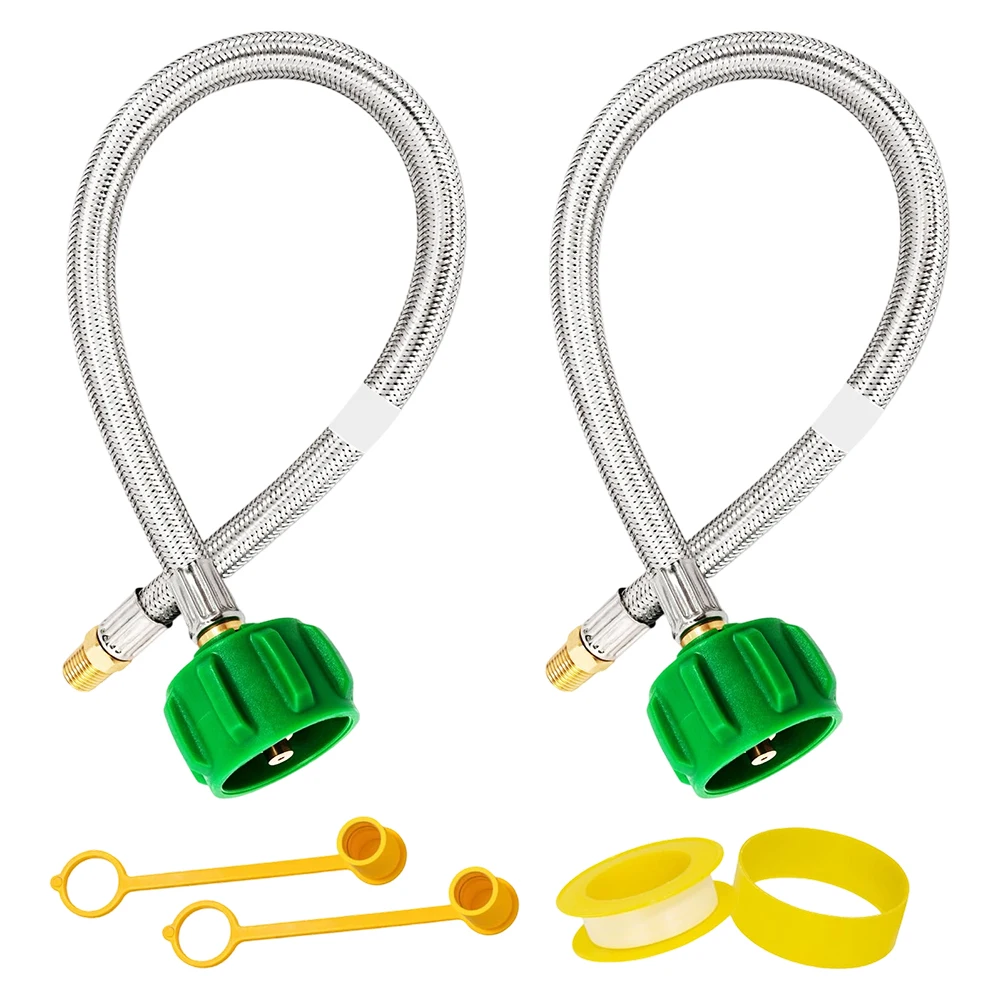 2 Pack RV Propane Pigtail Hoses for Dual Tank Systems with Vertical Regulator Compatibility and Pressure Monitoring Capability