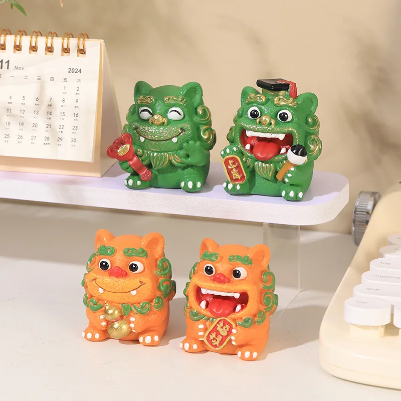 

Xiaofu Lion Resin Small Ornament Colorful Lion Awakening Tea Pet Gift Ornament