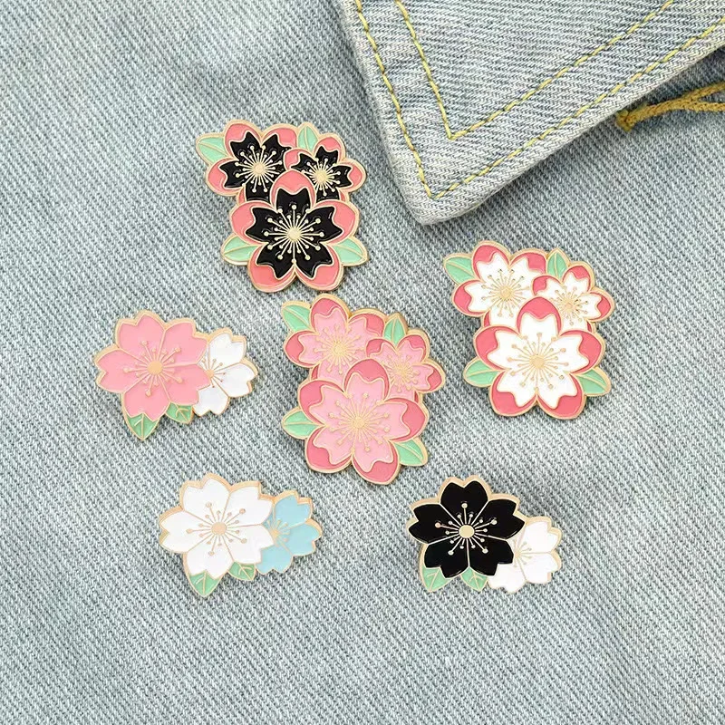 Pink White Black Sakura Flowers Enamel Pin Custom Cherry Blossom Brooches Bag Cartoon Plant Lapel Badges Jewelry Gifts Wholesale image 5