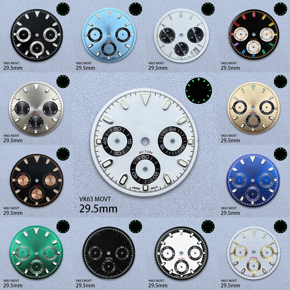 

29.5mm S Logo DTN Panda Dial Fit VK63 Movement Green Luminous Sunray/matte High-Quality Watch Accessories