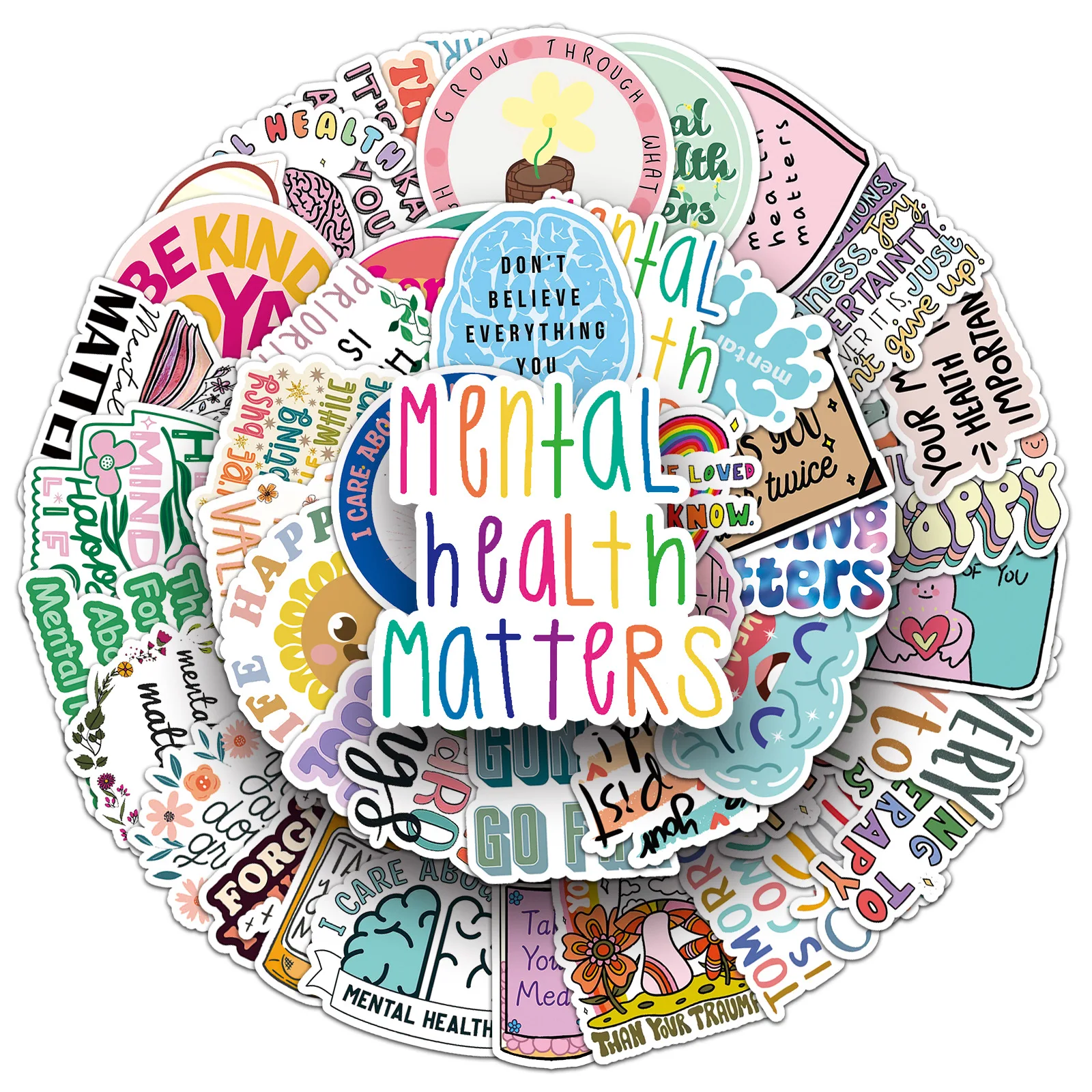 50PCS Mental Health Stickers Inspirational Positive Affirmation Cartoon English Decorative Notebook Waterproof Stickers Kids Toy