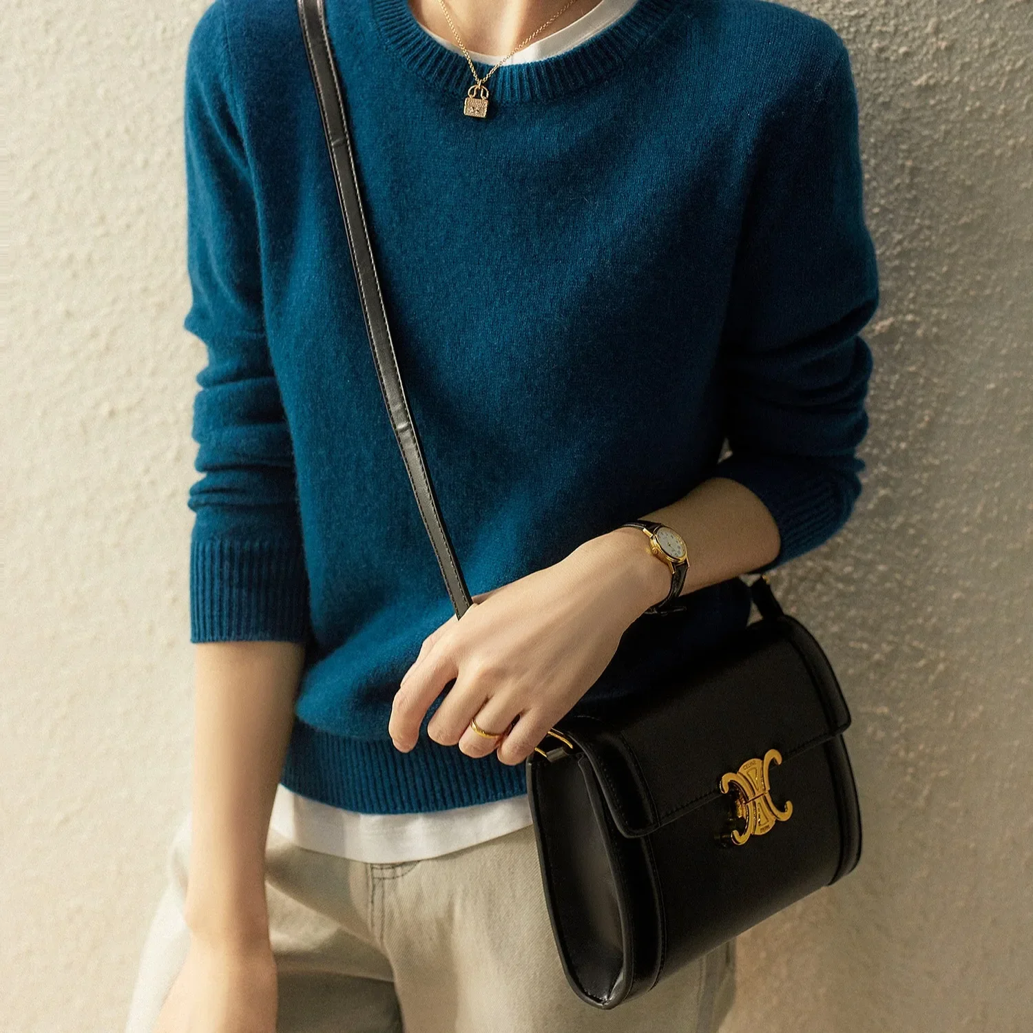 

Осень-зима 2024, вязаный свитер, женский свободный пуловер, тонкий кашемировый вязаный базовый слой, топ с круглым вырезом