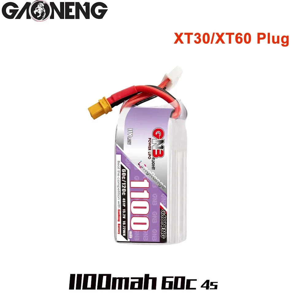 

GAONENG Max 120C 15.2V 1100mAh 60C HV Lipo Battery For FPV Drone RC Quadcopter GNB 4S LiHV Battery With XT30/XT60 Plug