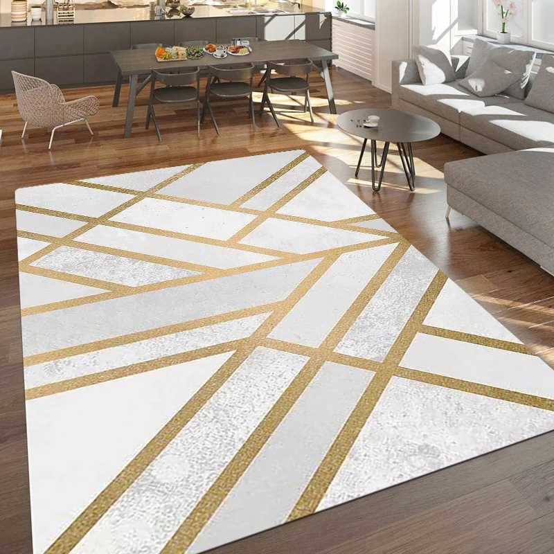 

Golden Edge Grey Geometric Pattern Printed Rectangle Carpet Rug For Bedroom Living Room Soft Fluffy Rug Nonslip Mat Home Decor