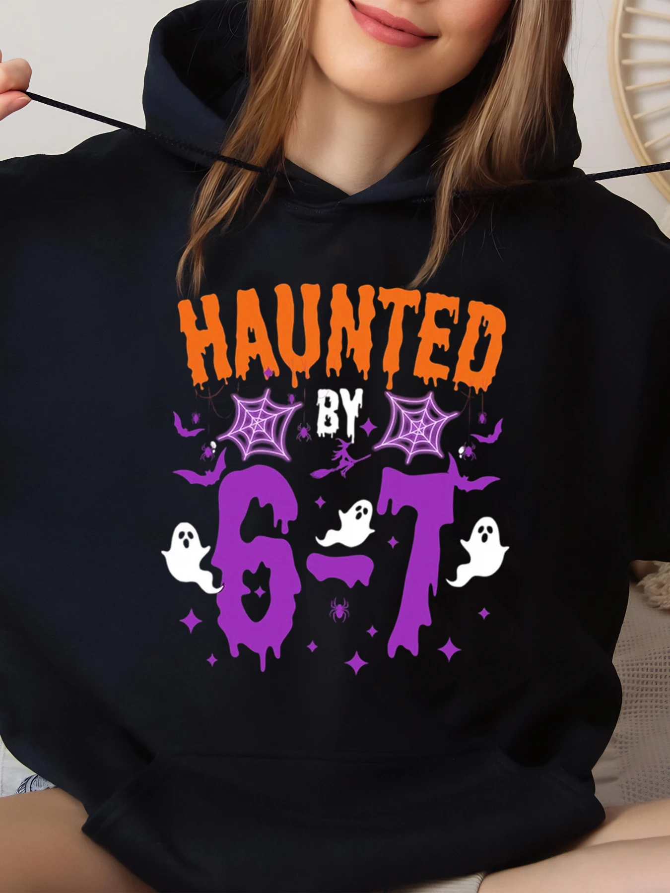 

Женская толстовка с капюшоном на Хэллоуин с привидениями на 6 т, повседневная одежда, черный, большой размер