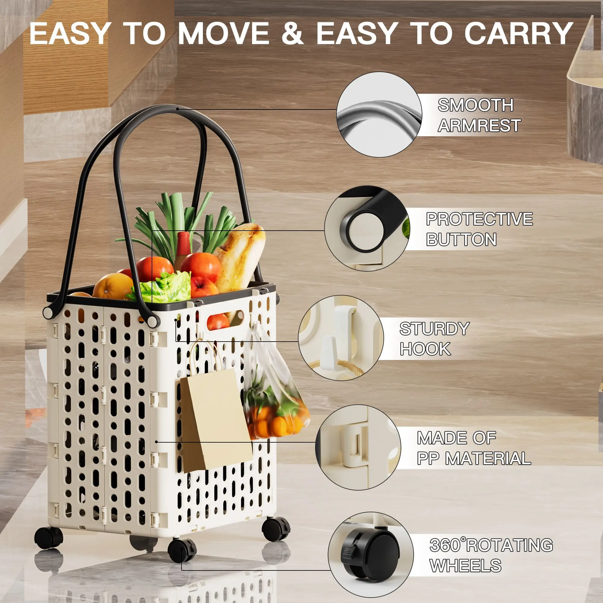 Lightweight and Foldable Shopping Cart for Home   Portabl Great for Grocery Supermarket Express with High Aesthetic Design