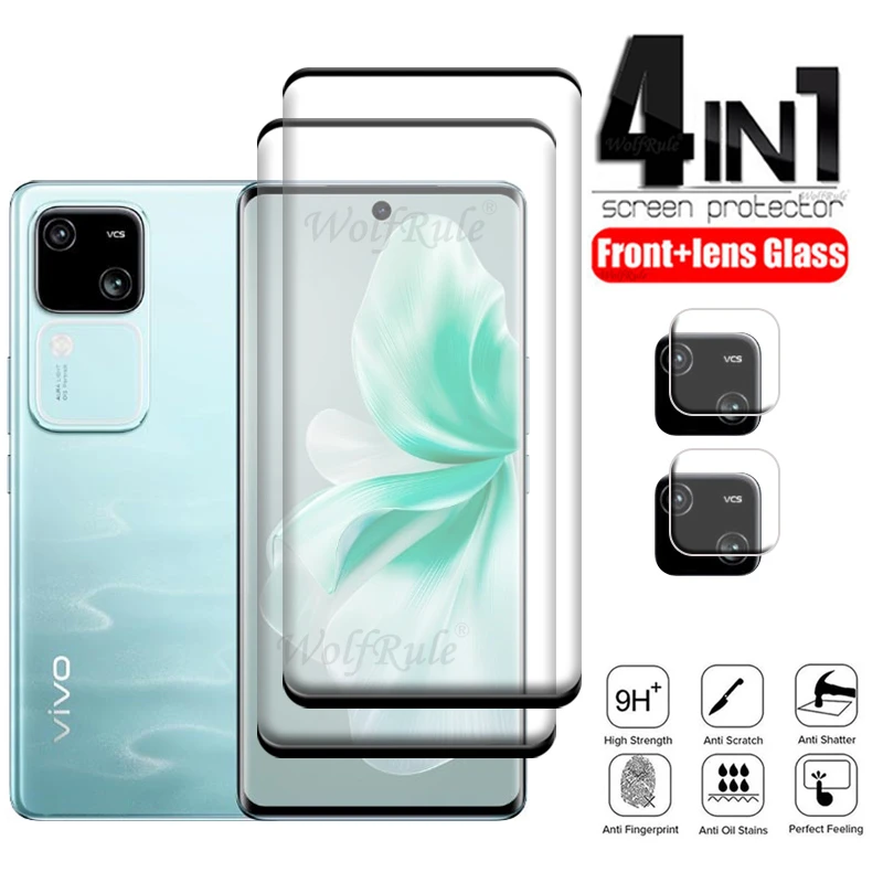 

4-in-1 For Vivo V30 Glass For Vivo V30 Tempered Glass 9H HD Full Curved Phone Film For Screen Protetor Vivo V30 V 30 Lens Glass